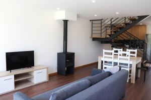 ein Wohnzimmer mit einem Sofa und einem TV in der Unterkunft Casa João Eusébio 3 in Ponte de Lima