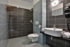 een badkamer met een wastafel en een toilet bij Le Coligny in Brantôme