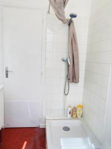 La salle de bains est pourvue d'une douche, d'une baignoire et d'un lavabo. dans l'établissement LYON Full Entier Appartement, à Lyon