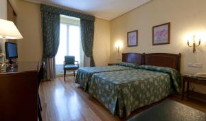 um quarto de hotel com uma cama e uma televisão em Hotel Norte y Londres em Burgos