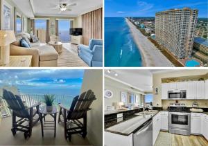 un collage de cuatro fotos de aominio en Million Dollar Views, Stunning Beachfront Property, en Panama City Beach