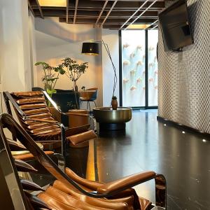 a waiting room with chairs and a flat screen tv at Condesa Cibel in Mexico City