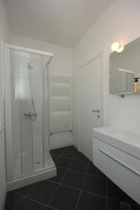 La salle de bains est pourvue d'une douche et d'un lavabo. dans l'établissement Apartments with a parking space Rovinj - 3393, à Rovinj