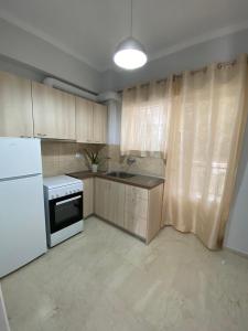 Il comprend une cuisine équipée d'un réfrigérateur blanc et d'une cuisinière. dans l'établissement Christy's House Anavissos / Ανάβυσσος, à Anavyssos
