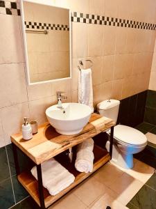 bagno con lavandino e servizi igienici di Villa Oleander a Eloúnda