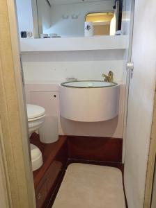 un piccolo bagno con lavandino e servizi igienici di Un yacht de 24m rien que pour vous ! a Sète