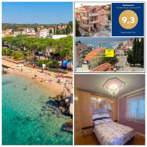 un collage de photos d'une plage et d'un hôtel dans l'établissement Apartments Ivec, à Malinska