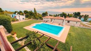 an aerial view of a backyard with a swimming pool at Daphne Villas in Kriopigi