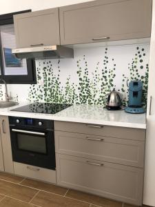 a kitchen with a stove and a counter top at Villa Jade in Sartène