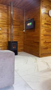 a living room with a television and a stove at Águia Dourada Hospedagem Casa 02 in Bom Jardim da Serra