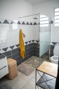 ein Bad mit einer Dusche und einem WC in der Unterkunft APPART'S POM in Fort-de-France