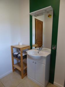 een badkamer met een wastafel en een spiegel bij Escale Vendéenne - Chambre d'hôtes Vendée Globe in Saint-Révérend