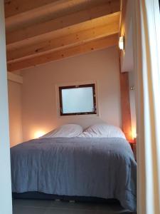 een slaapkamer met een groot bed en een raam bij B&B de Hinne in Holten