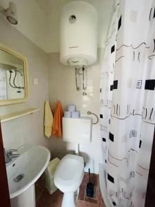 a bathroom with a white toilet and a sink at City center studio apartment in Malinska