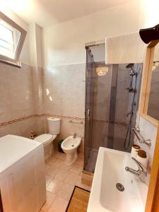 un bagno con wc, doccia e lavandino di Teatro Greco Suite a Catania