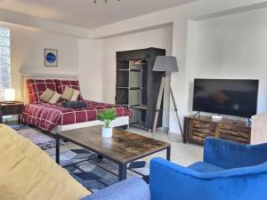 a living room with a couch and a tv at CHATENAY 2 in Fontenay-aux-Roses