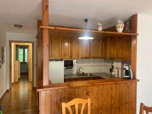 a kitchen with wooden cabinets and a white refrigerator at Can Tersi in Setcases