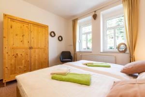 Posteľ alebo postele v izbe v ubytovaní Apartmány nad Šlikovkou