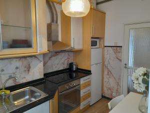 eine kleine Küche mit Spüle und Kühlschrank in der Unterkunft Cozy Central 3 Bedrooms Bragas in Porto