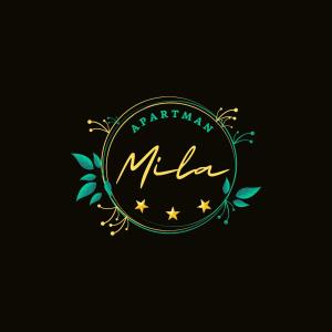 un logo negro y dorado con un círculo y estrellas en Apartman Mila en Barbat na Rabu