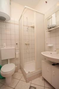 a bathroom with a shower and a toilet and a sink at Apartments with a parking space Nemira, Omis - 4652 in Tice