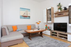 a living room with a couch and a tv at Apartments with a parking space Nemira, Omis - 4652 in Tice