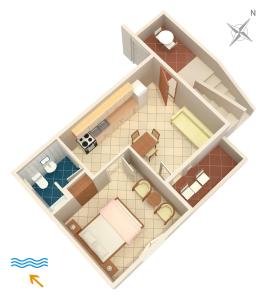 aometric floor plan of a house with furniture at Apartments by the sea Cove Pokrivenik, Hvar - 4604 in Gdinj