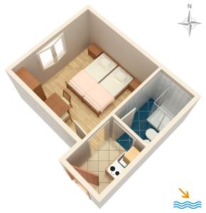 een weergave van een kleine kamer met een slaapkamer bij Apartments by the sea Orij, Omis - 2810 in Dugi Rat