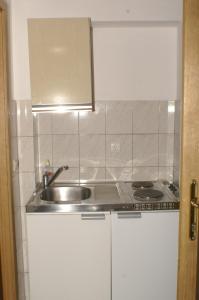een kleine keuken met een wastafel en een fornuis bij Apartments by the sea Orij, Omis - 2810 in Dugi Rat