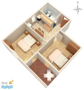 een plattegrond van een kamer met een slaapkamer bij Apartment Mandre 3084c in Kolan
