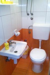 uma casa de banho com um WC branco e um lavatório. em Apartments with a parking space Bol, Brac - 4658 em Bol