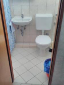 ein Badezimmer mit Toilette und Waschbecken in der Unterkunft Studio Palit 3195f in Rab