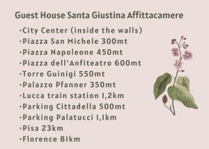 Guest House Santa Giustina Lucca Centro Storico في لوكّا: قائمة بيت الضيافة santa cruz officina
