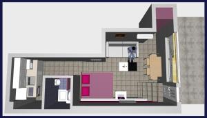 plan piętra budynku z osobą stojącą w drzwiach w obiekcie HoneyBee 1 - Sunny Studio in the center of Rafina w mieście Rafina