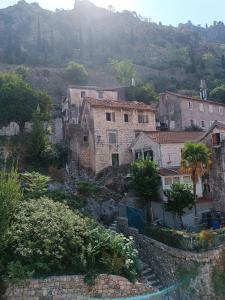 a group of houses on a hill with trees at Guesthouse BiT Accommodation in Kotor