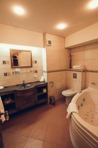 a bathroom with a tub and a toilet and a sink at Denisa Boutique in Poiana Brasov