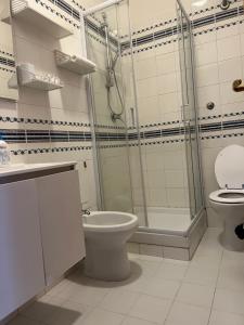 a bathroom with a toilet and a shower at Nuova Fiera Apart. in Ponte Galeria