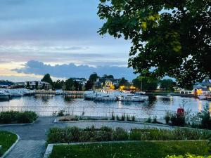 un gruppo di imbarcazioni ormeggiate in un porto turistico al tramonto di A Room in Central Park Apts a Carrick on Shannon