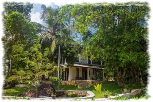 ein Haus mit Palmen davor in der Unterkunft Lush Green Villa in Talpe