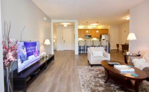ein Wohnzimmer mit einem Sofa und einem TV in der Unterkunft Vista Cay Luxury Retreat condo in Orlando
