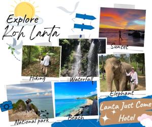 un collage de fotos de diferentes lugares de las islas en Lanta Just Come Hotel, en Ko Lanta