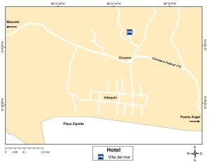 a map showing the location of the hotel at Villa del Mar in Zipolite