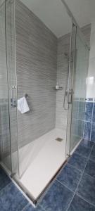 a shower with a glass door in a bathroom at Casa Angelina in O Grove