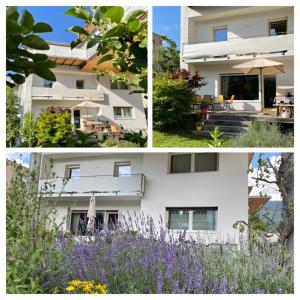 a collage of pictures of a building and flowers at Bed&Bike Bruneck - Brunico in Brunico