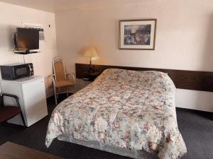a hotel room with a bed and a tv at Evergreen Motel in Princeton