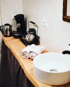 a bathroom counter with a sink and towels on it at MAGNOLIA HOME 32 in Auch