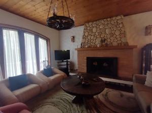 a living room with a couch and a fireplace at Alto do Capivari - Gramado e vista espetacular in Campos do Jordão