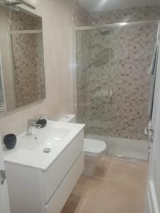 W łazience znajduje się umywalka, toaleta i prysznic. w obiekcie CASA PEREIRAS w mieście Pontevedra