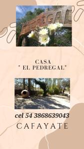 uma colagem de duas imagens de uma placa com flores em EL PEDREGAL Casa en Cafayate em Cafayate