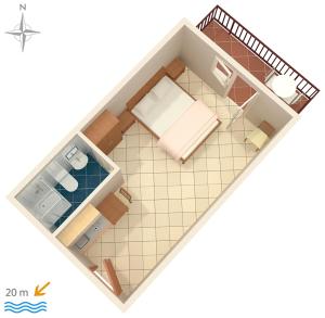a rendering of a small apartment floor plan at Studio Stomorska 5239e in Stomorska +13 photos